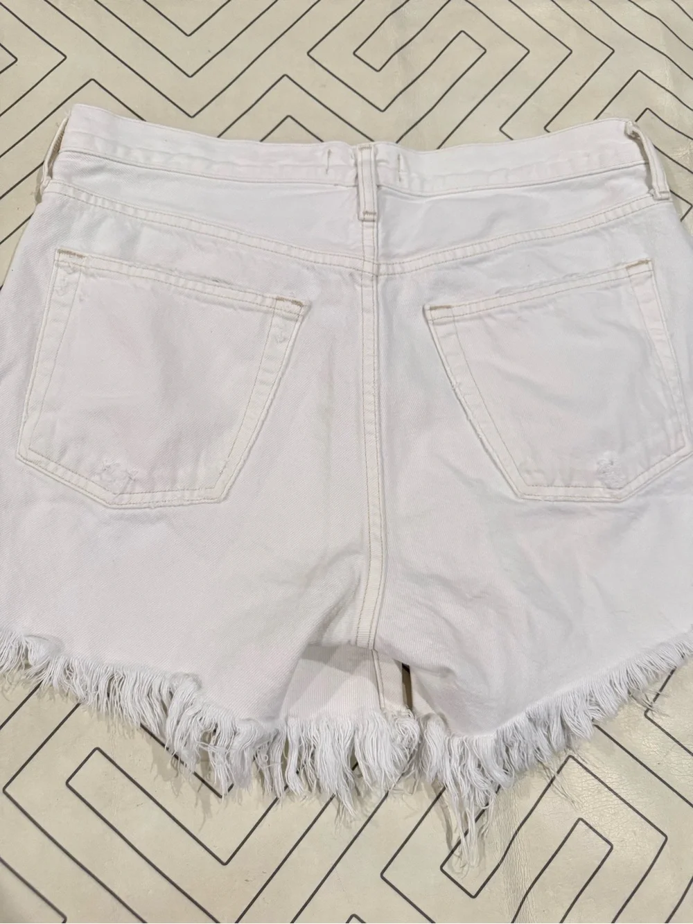 Agolde White Frayed Hem Parker Long Denim Shorts